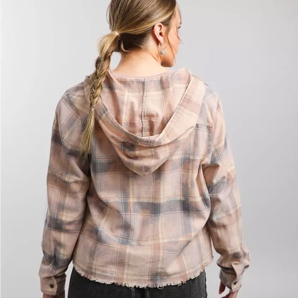 NWT gilded intent cropped flannel Plaid Button-Up - Picture 2 of 5